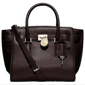 Michael Kors Hamilton Traveler Medium Leather Handbag Dark Chocolate